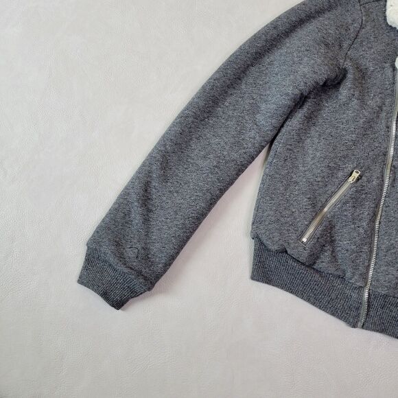 Abercrombie & Fitch Gray Moto Jacket Coat Womens Small Bomber Fleece - Picture 3 of 13